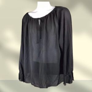 Erena Black Smocked Sheer Dressy Blouse Y